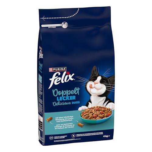 Felix Doppelt Lecker Lachs Trockenfutter 4x4kg glänzendes Fell