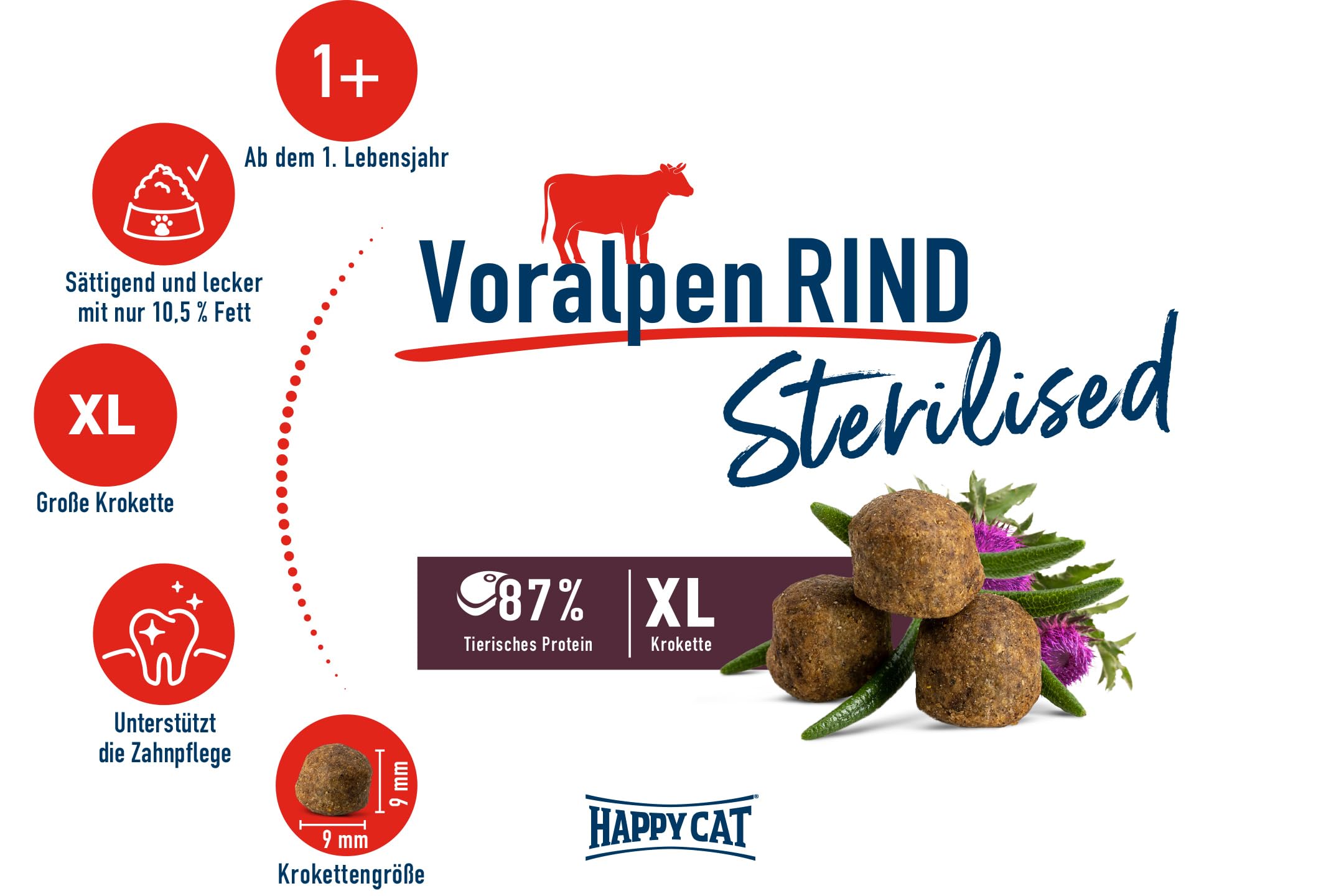 Happy Cat Sterilised Voralpen-Rind Trockenfutter 4kg fettarm
