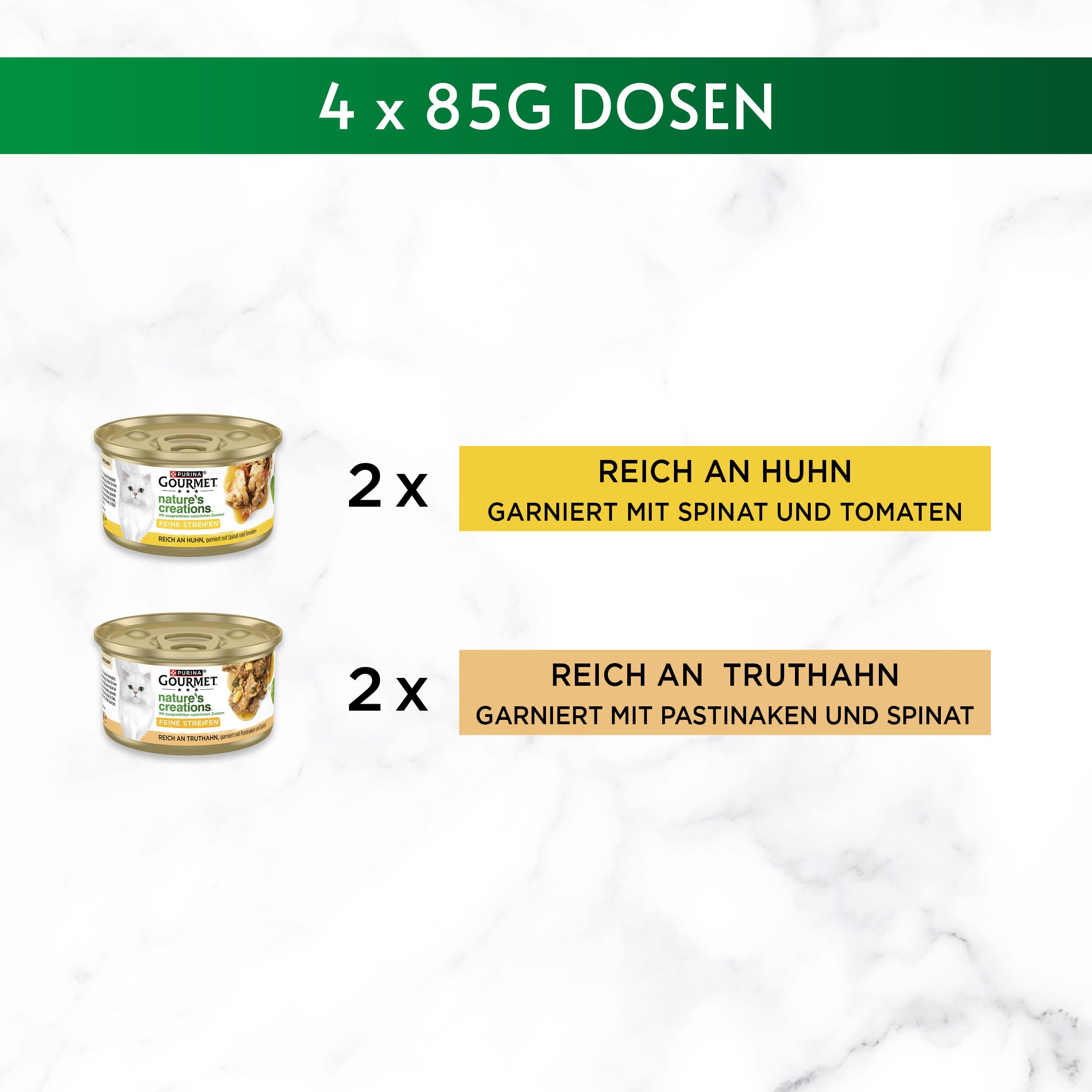 Gourmet Perle Streifen Nassfutter Huhn Truthahn Spinat 48x85g