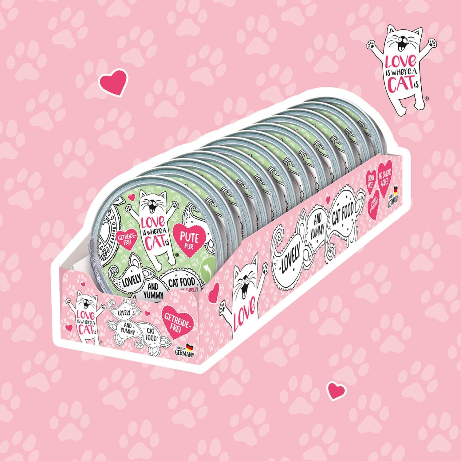 Love is where a cat is Schalen Pute Nassfutter 12x85g getreidefrei