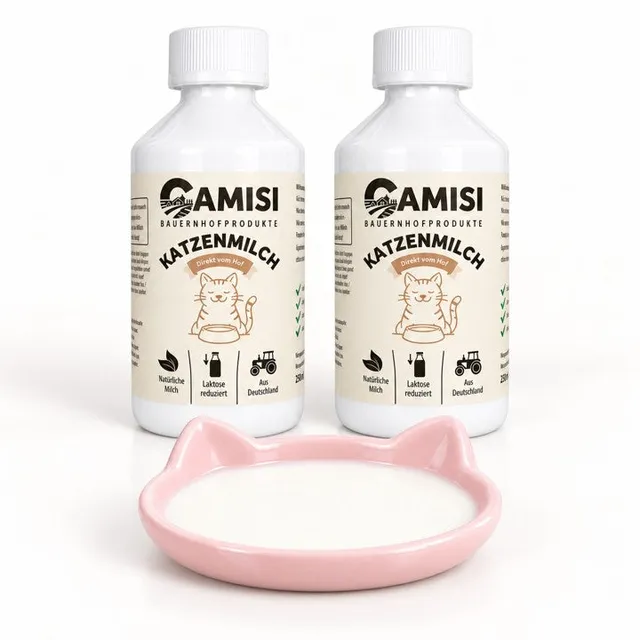 CAMISI Katzenmilch Set laktosereduziert mit Schale Bauernhof