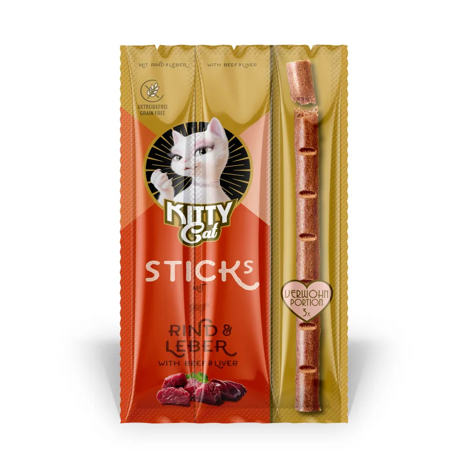 KITTY Cat Snacks Rind Leber Sticks Leckerlis 24x15g getreidefrei