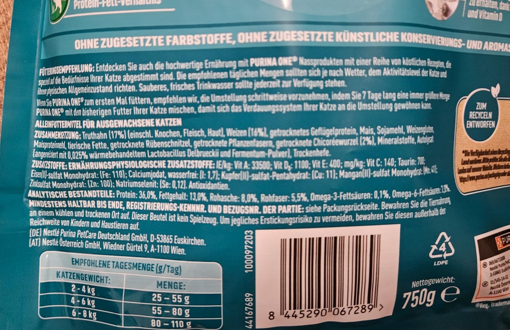 Purina One Bifensis Indoor Trockenfutter Truthahn 1,4kg