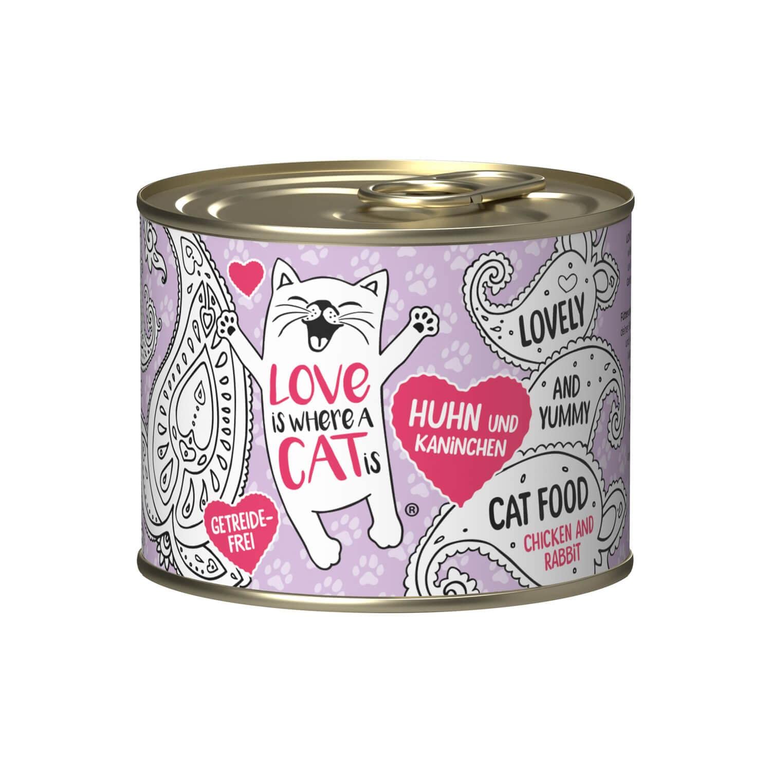 Love is where a cat is Dosen Huhn Kaninchen Nassfutter 6x200g