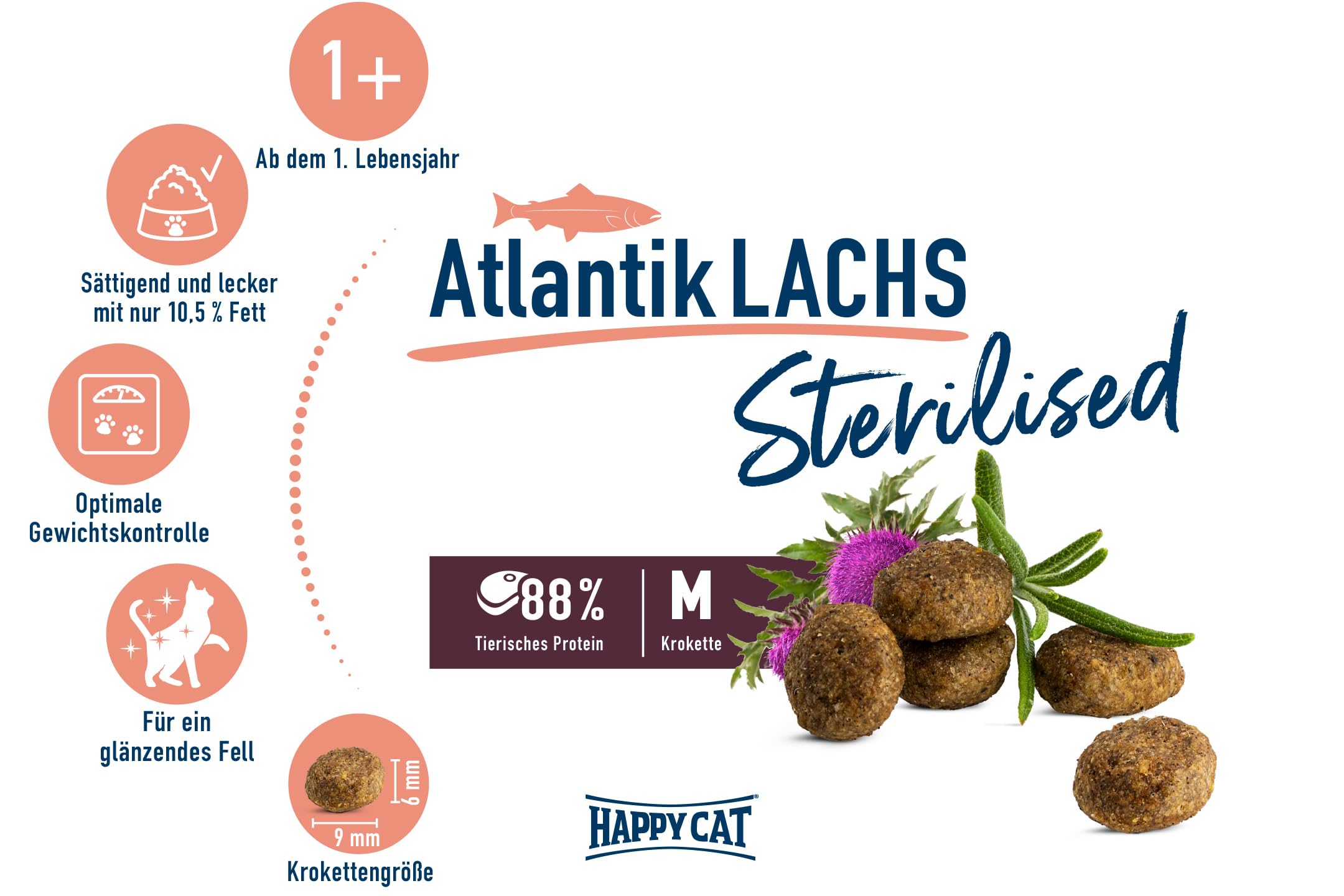 Happy Cat Sterilised Atlantik-Lachs Trockenfutter 4 kg fettarm