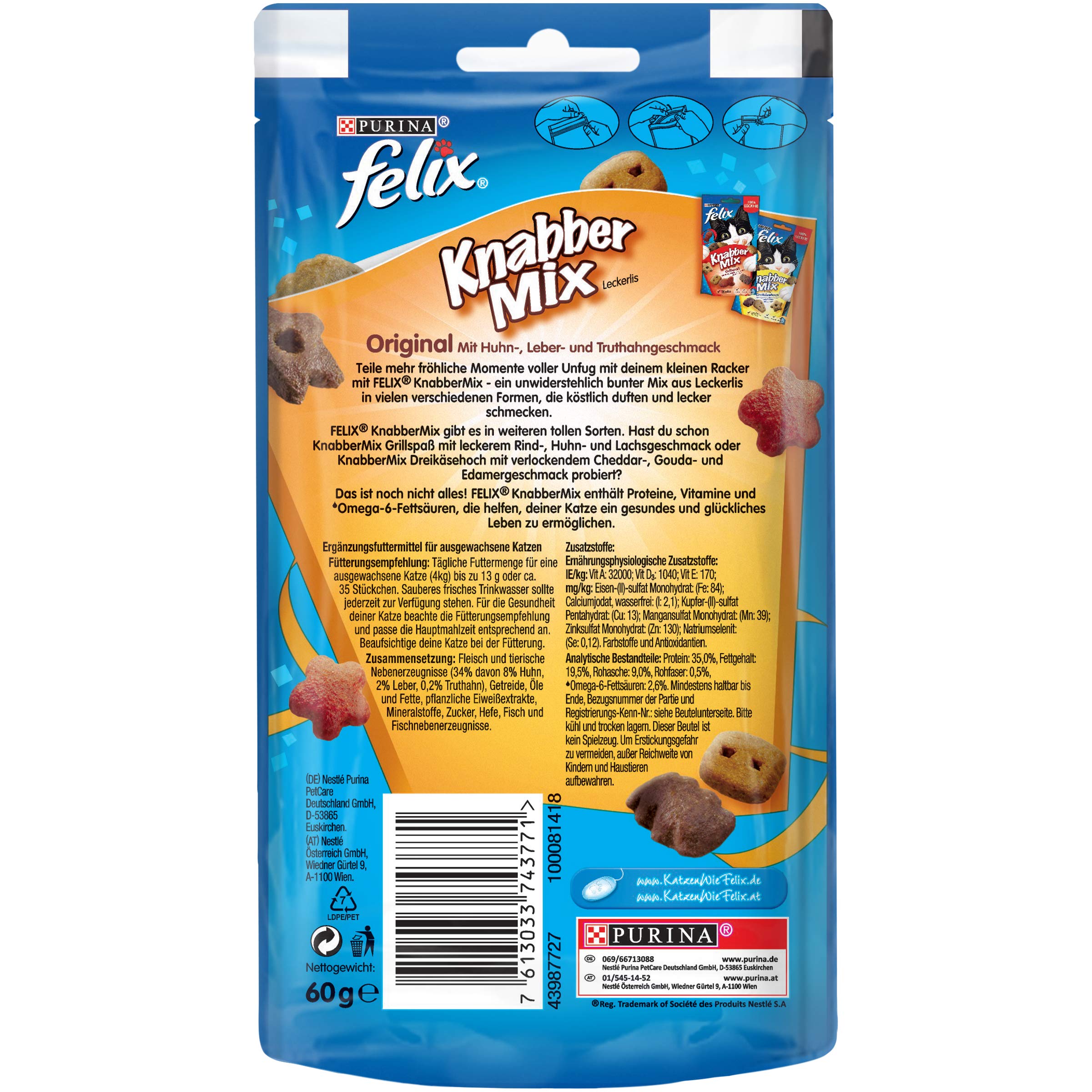 Felix KnabberMix Original Leckerli Huhn-Leber 8x60g
