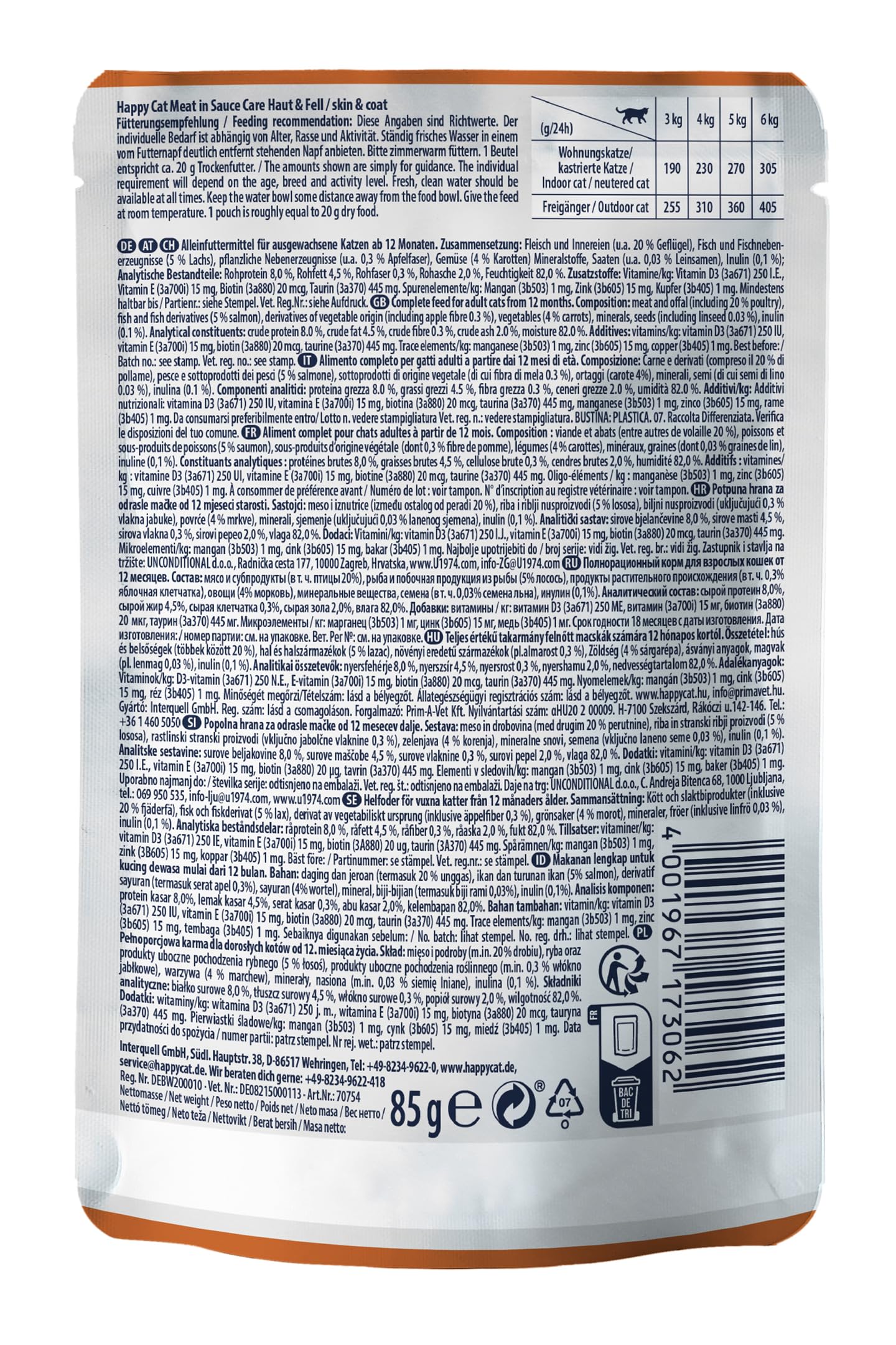 Happy Cat Meat in Sauce Haut & Fell Nassfutter 85 g Geflügel