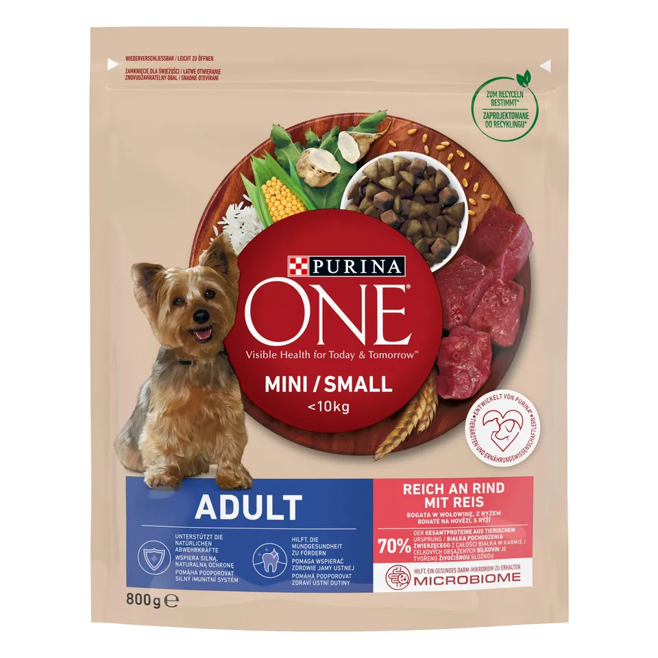 Purina One Mini Small Adult Trockenfutter Rind 8x800 g