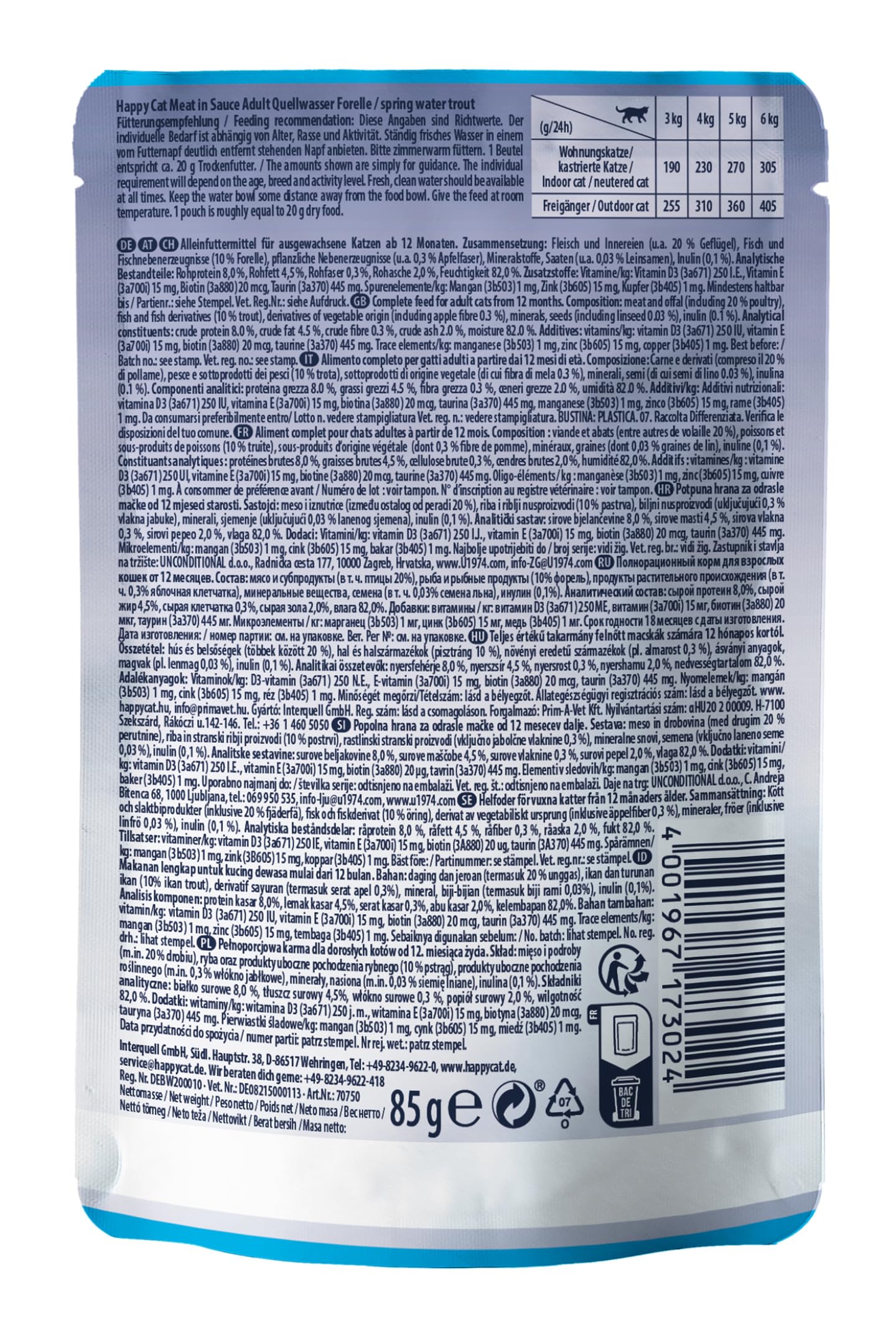Happy Cat Meat in Sauce Forelle Nassfutter 85 g getreidefrei