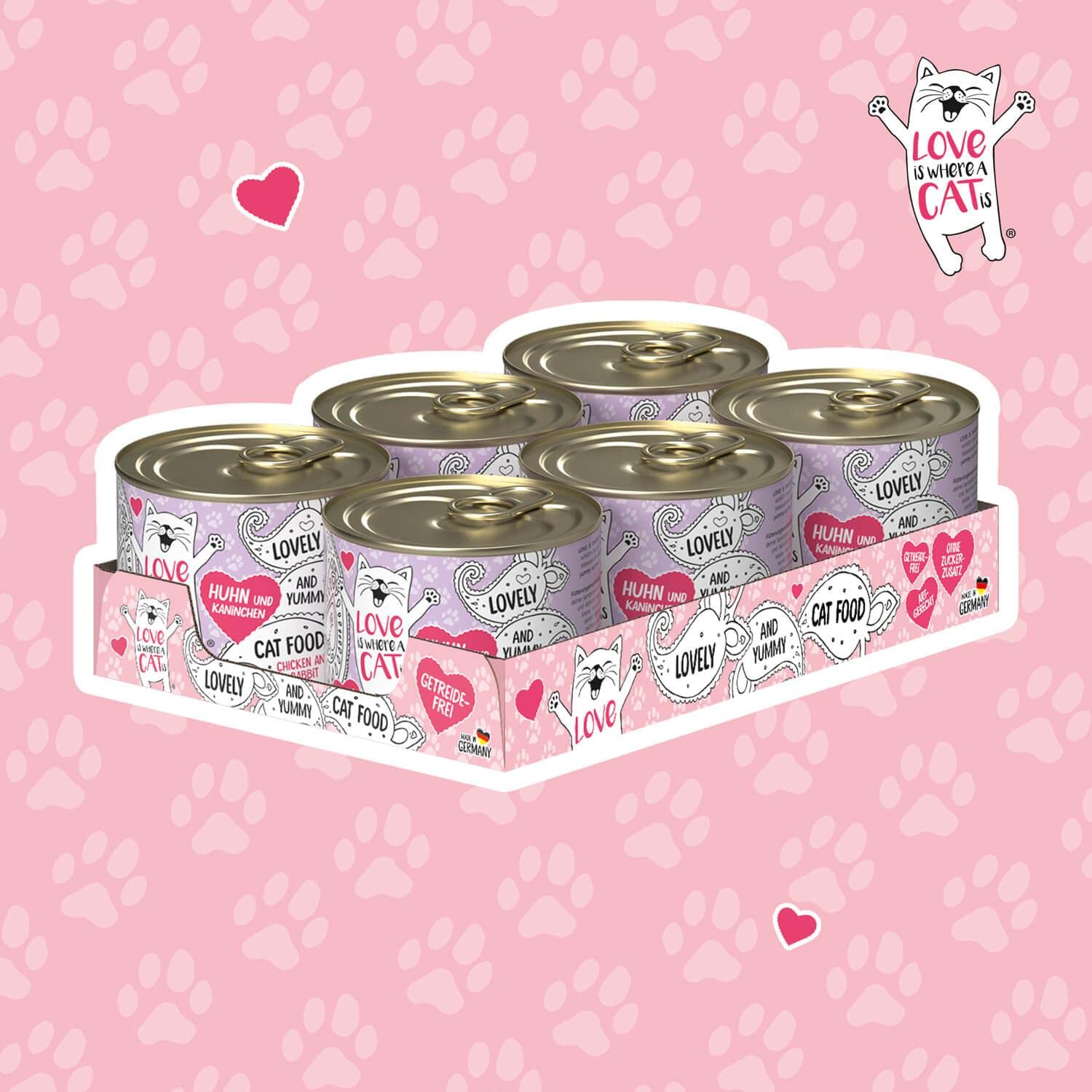 Love is where a cat is Dosen Huhn Kaninchen Nassfutter 6x200g