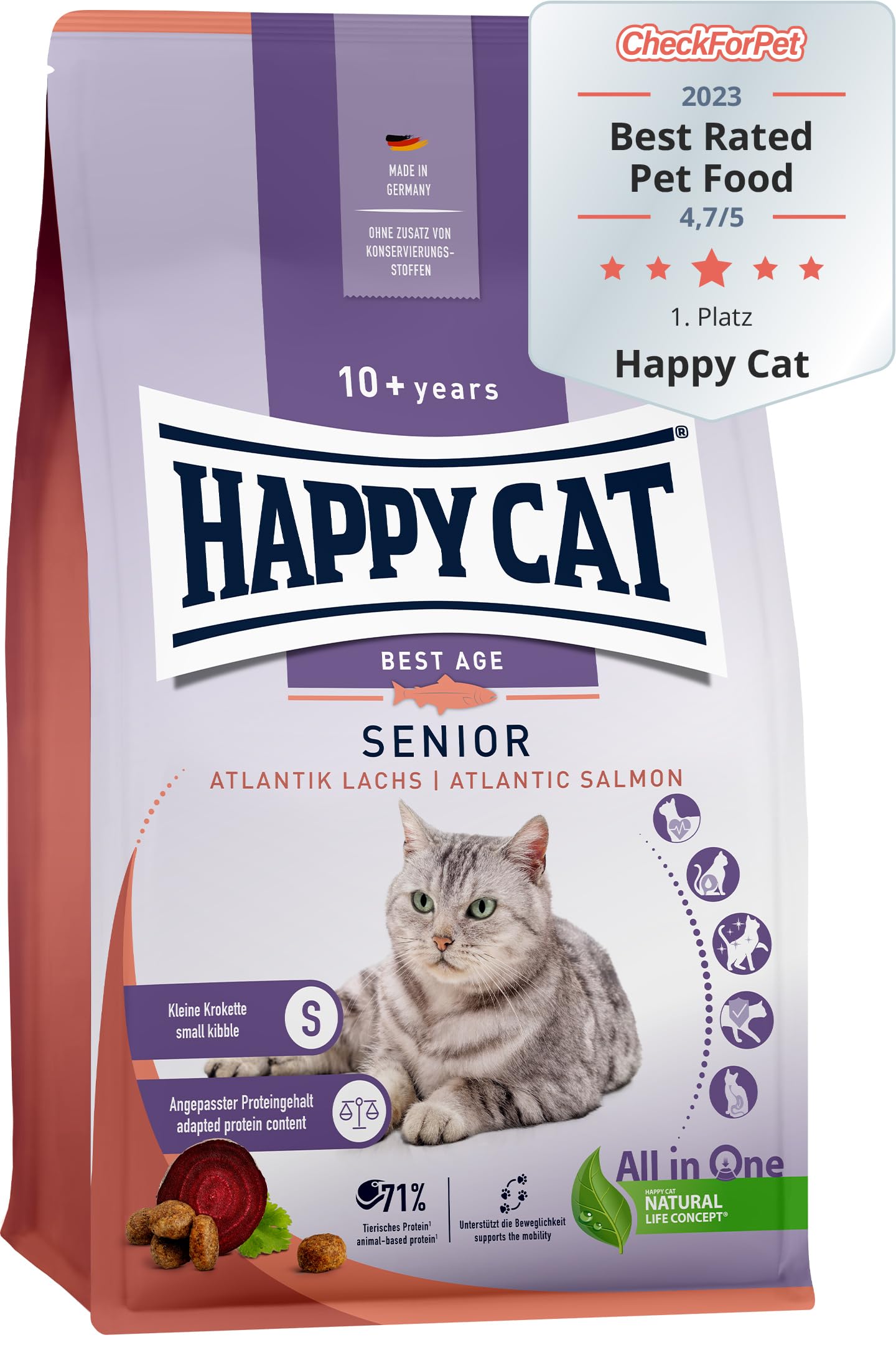 Happy Cat Senior Atlantik Lachs Trockenfutter 4kg Senior ab 8