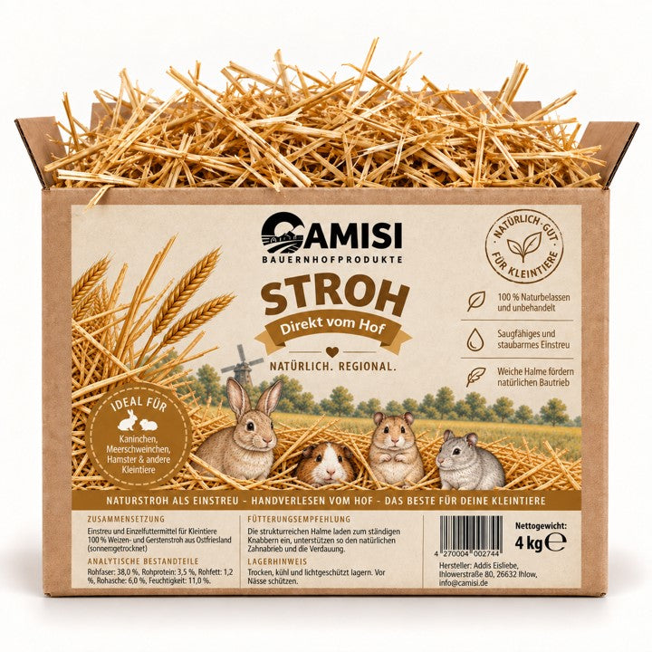 CAMISI Kleintierfutter Naturstroh Einstreu 4kg Kaninchen