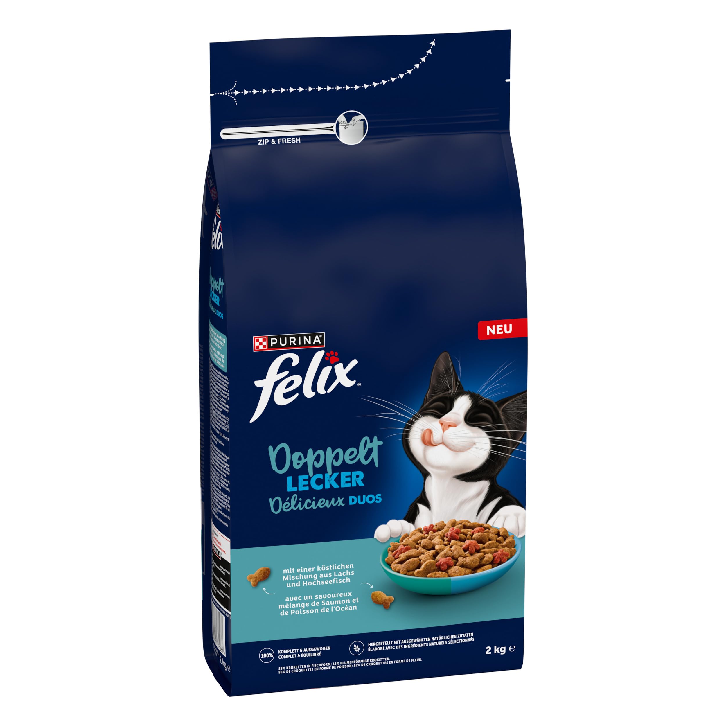 Felix Doppelt Lecker Lachs Trockenfutter 4x4kg glänzendes Fell