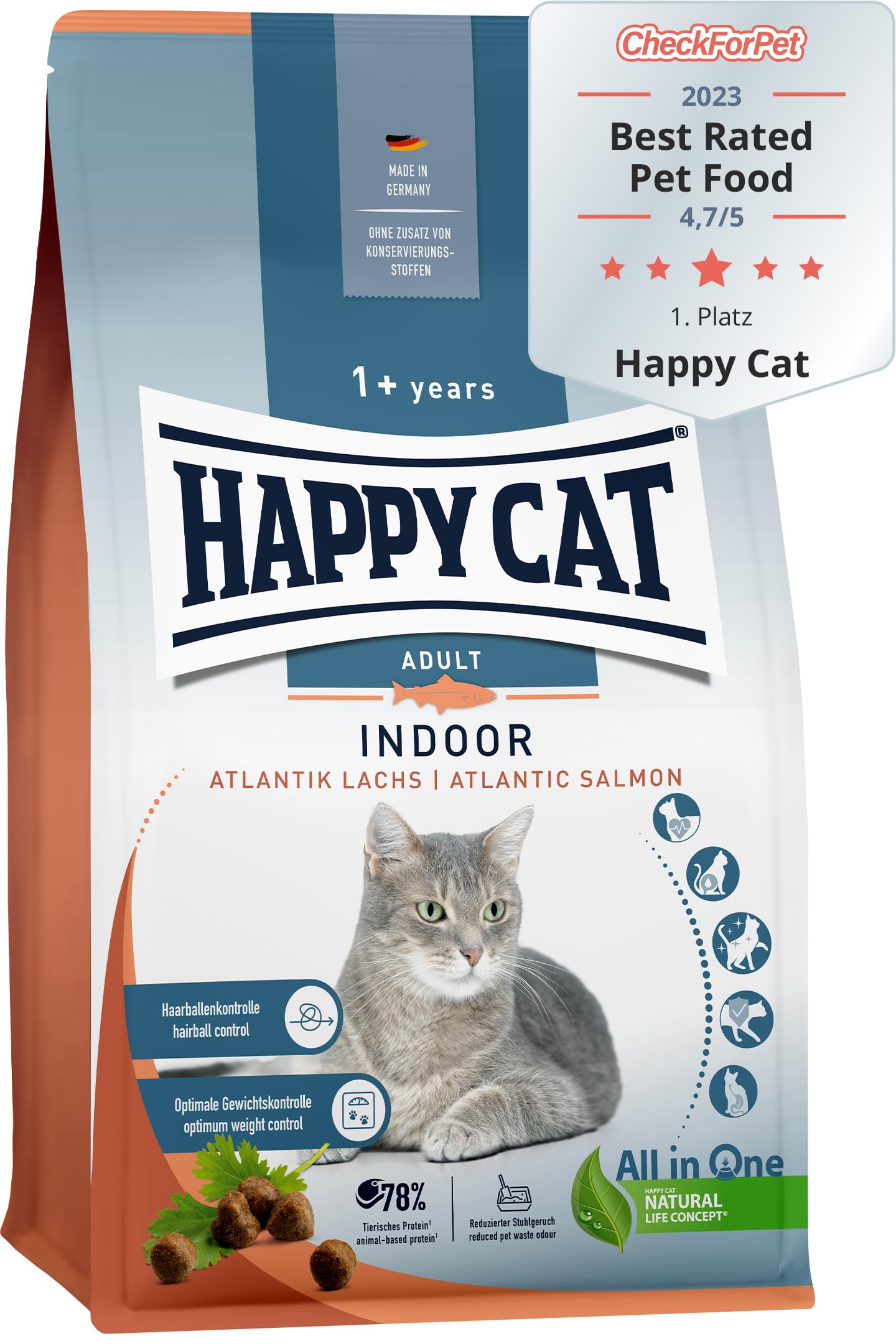 Happy Cat Indoor Adult Atlantik-Lachs Trockenfutter 4kg