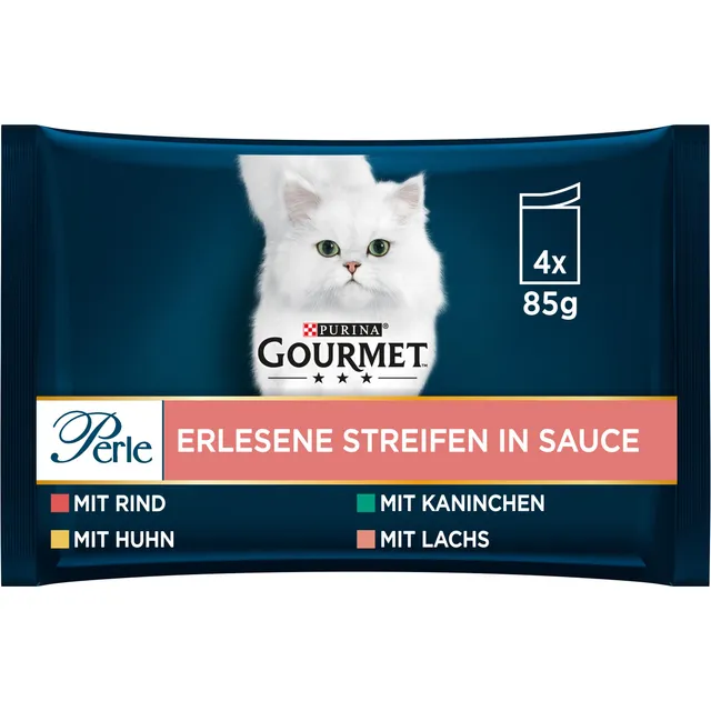 GOURMET Perle Erlesene Streifen Nassfutter Lachs 48x85g Sauce