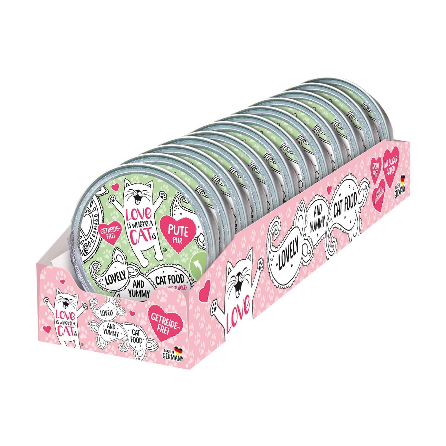 Love is where a cat is Schalen Pute Nassfutter 12x85g getreidefrei