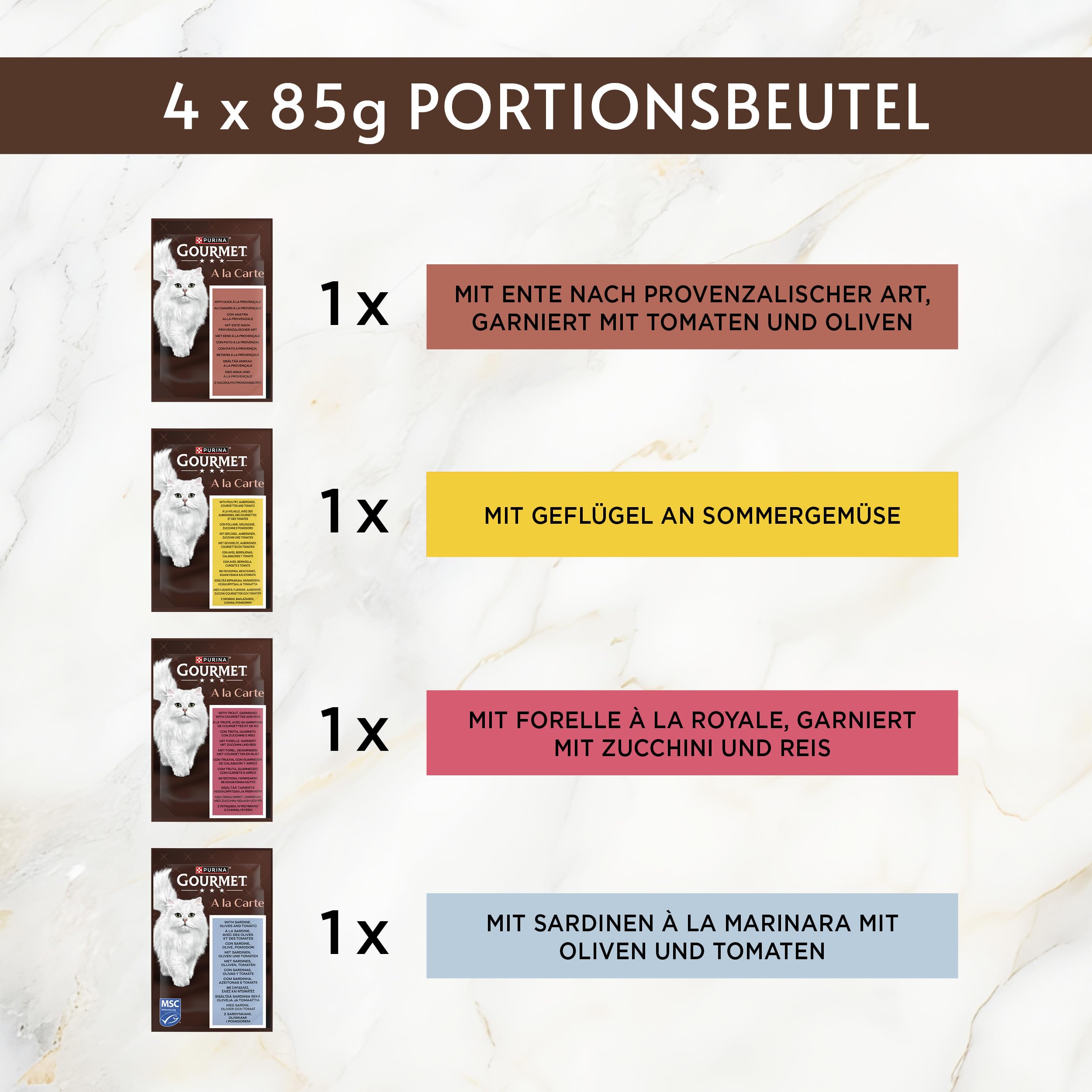 GOURMET Perle Duetto Nassfutter Mix Forelle 48x85g Sauce