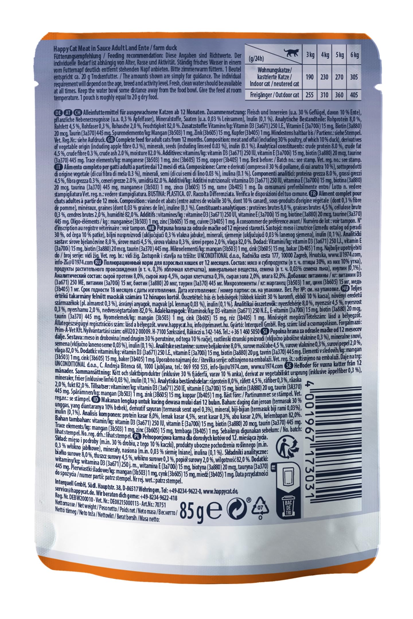 Happy Cat Meat in Sauce Ente Nassfutter 85 g getreidefrei