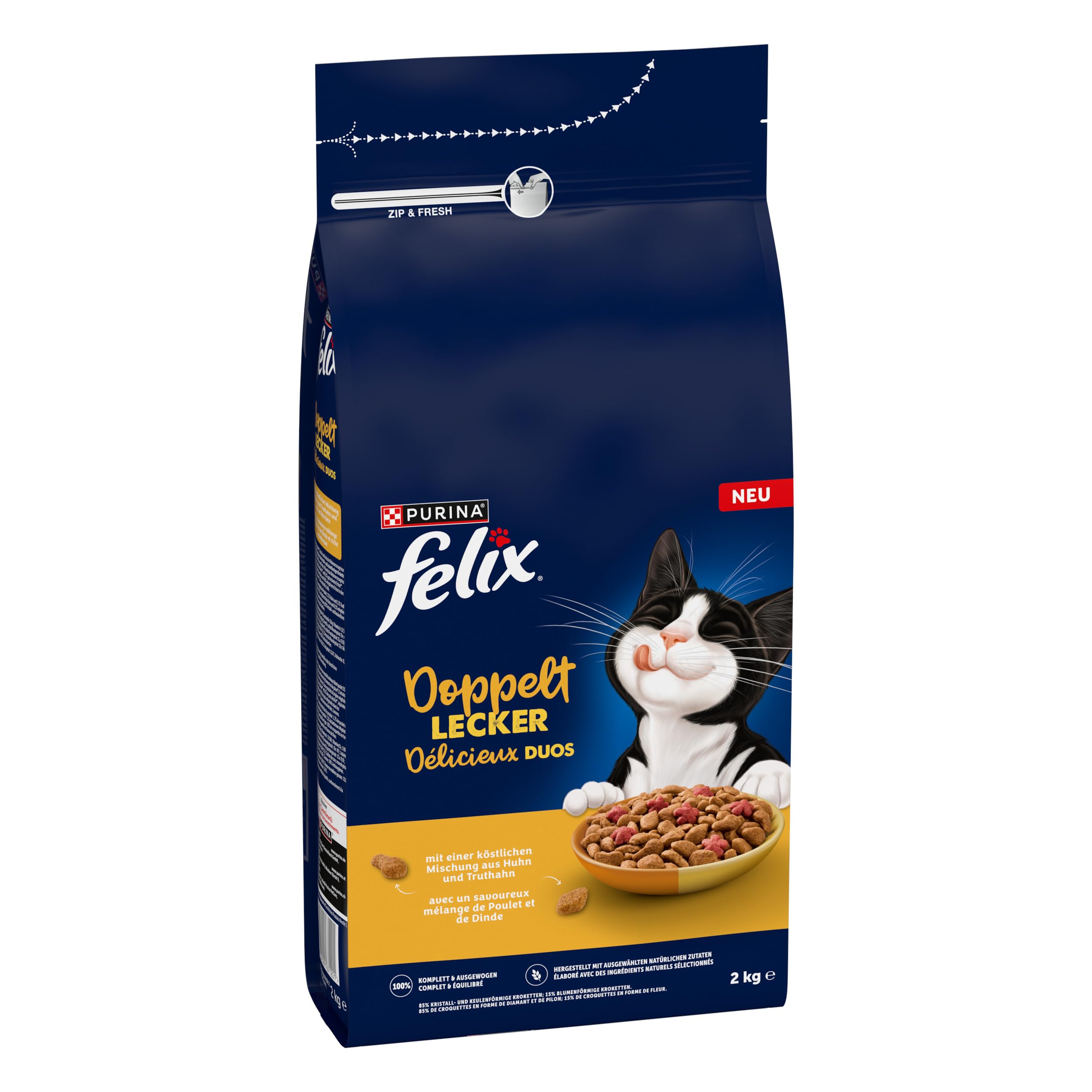 Felix Doppelt Lecker Lachs Trockenfutter 4x4kg glänzendes Fell