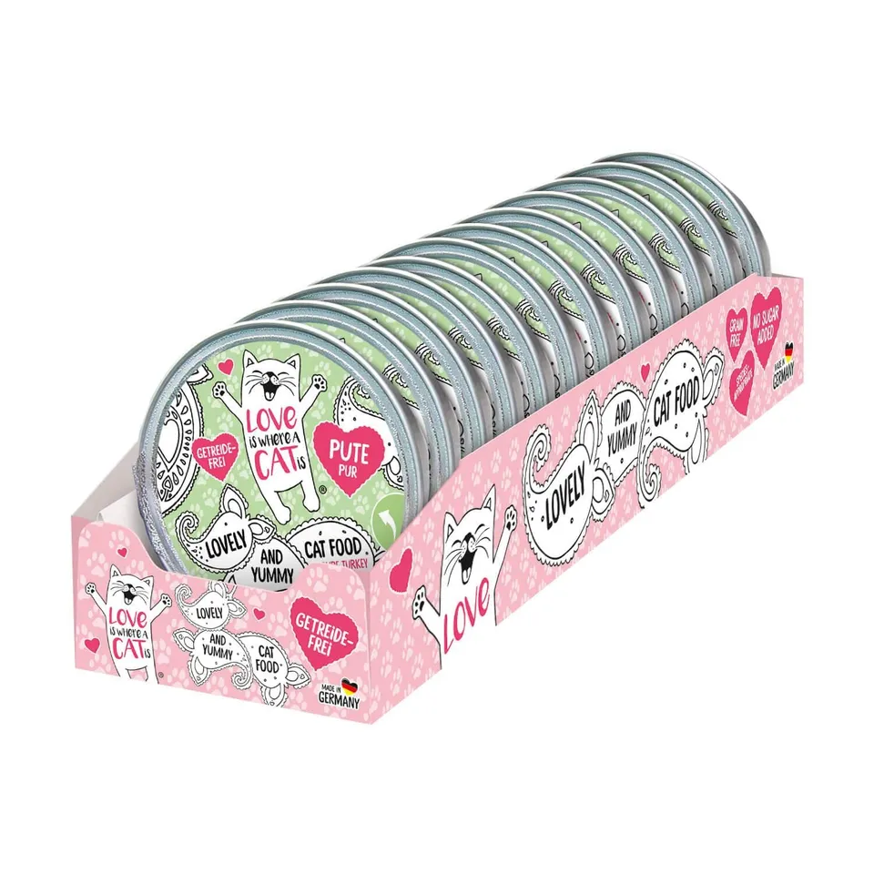 Love is where a cat is Schalen Pute Nassfutter 12x85g getreidefrei