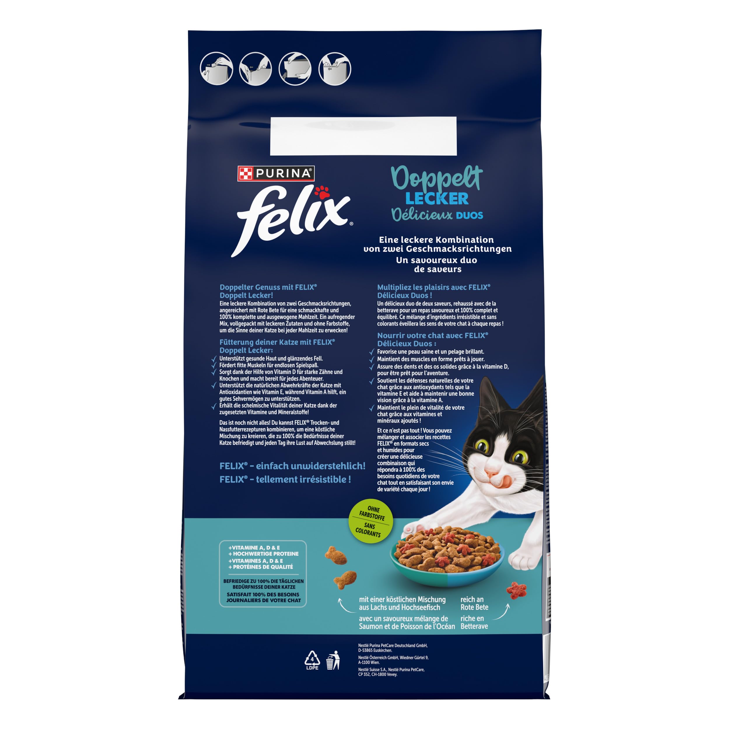 Felix Doppelt Lecker Lachs Trockenfutter 4x4kg glänzendes Fell