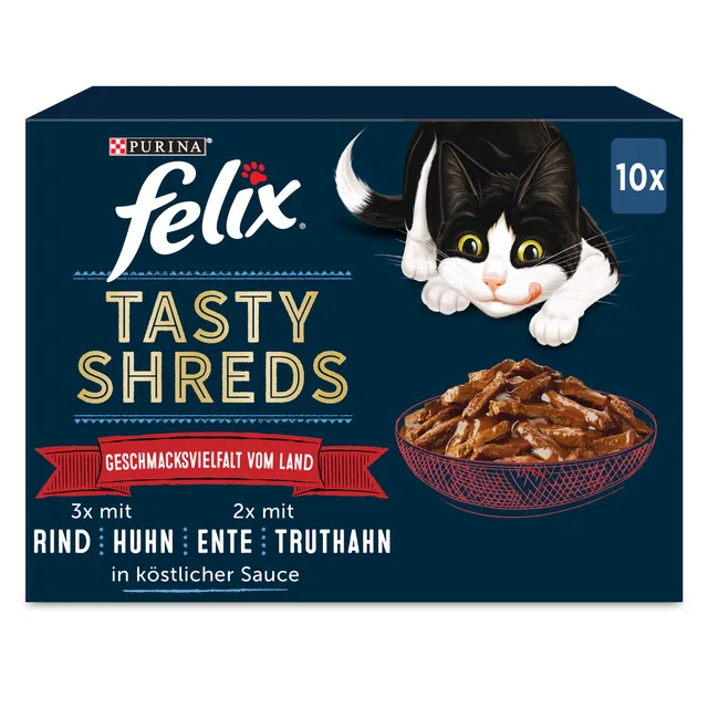 FELIX Tasty Shreds Nassfutter vom Land 60x80g mit Rind