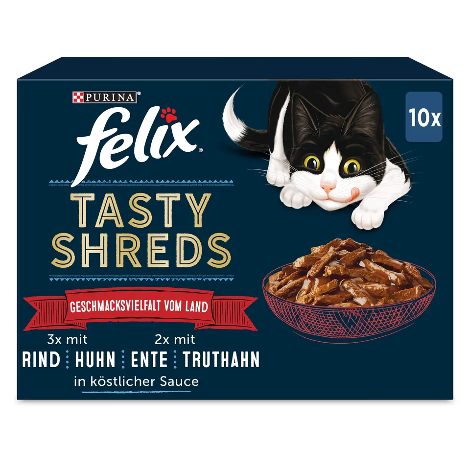 FELIX Tasty Shreds Nassfutter vom Land 60x80g mit Rind