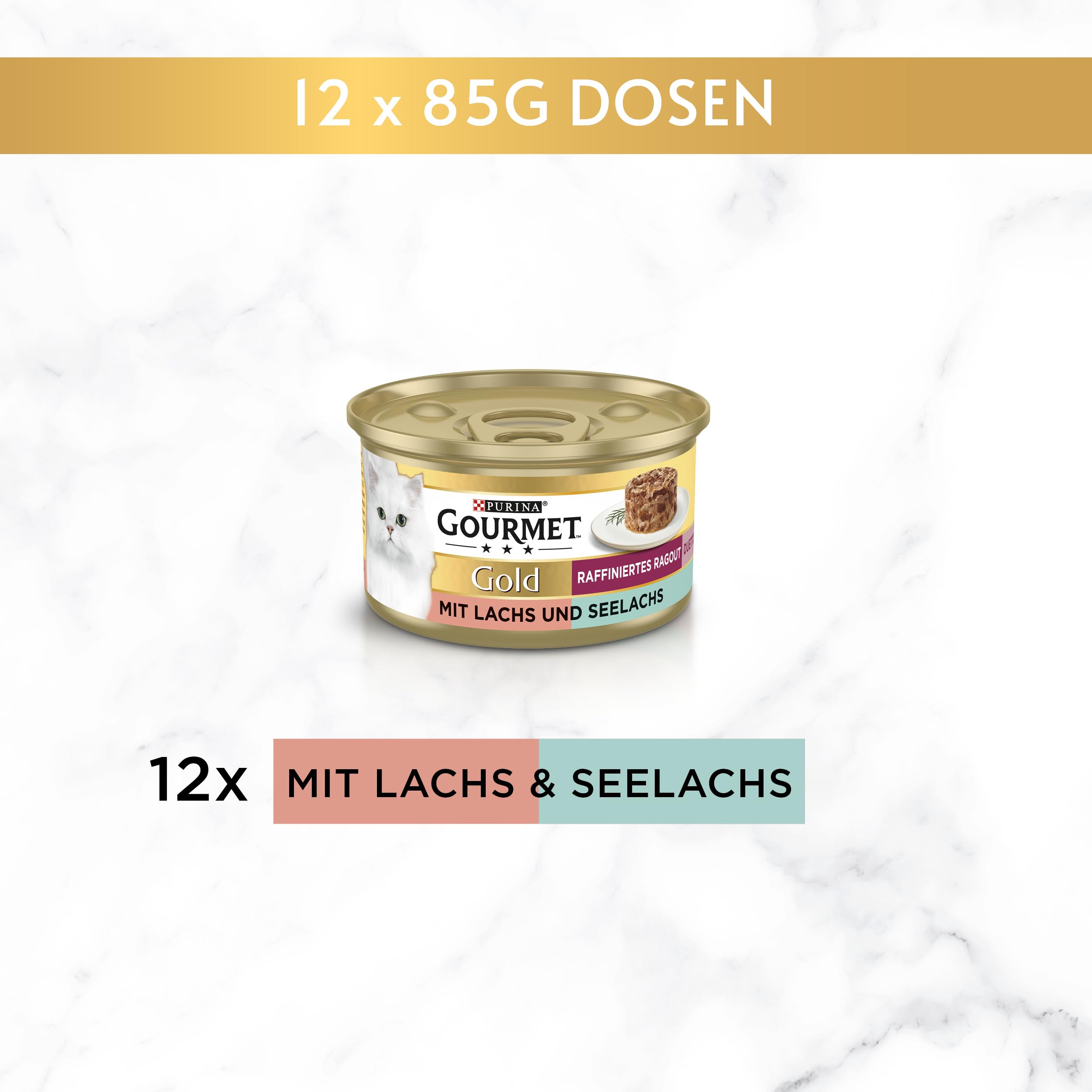 GOURMET Perle Duetto Lachs & Seelachs Nassfutter 12x85g mit Sauce