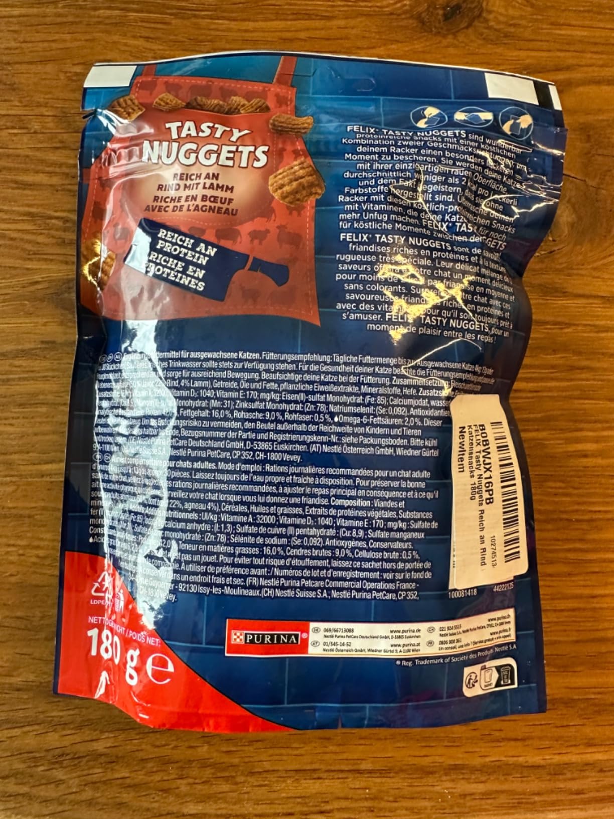 Felix Tasty Nuggets Rind Lamm Leckerli 6x180g für Katzen