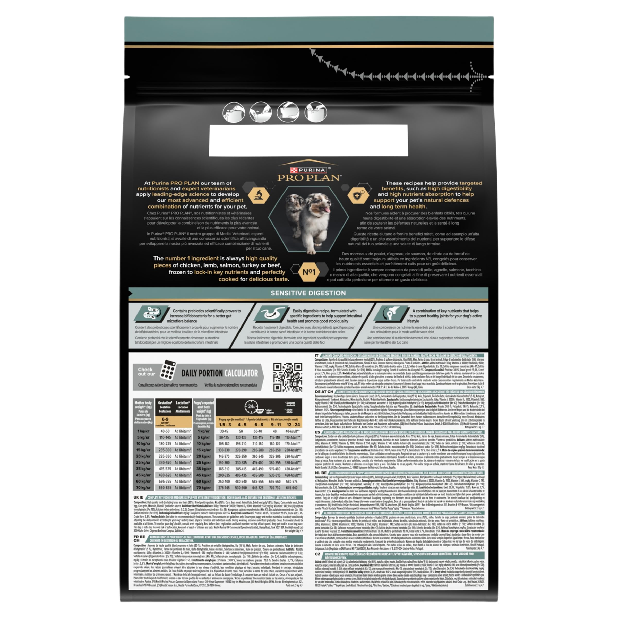 PRO PLAN Medium Puppy Sensitive Lamm Trockenfutter 3 kg Welpen
