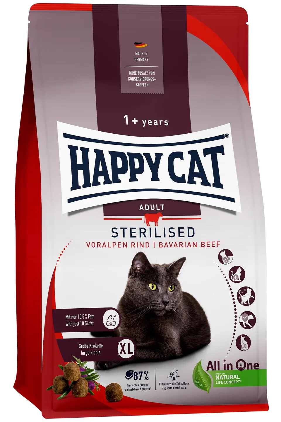 Happy Cat Sterilised Voralpen-Rind Trockenfutter 4kg fettarm