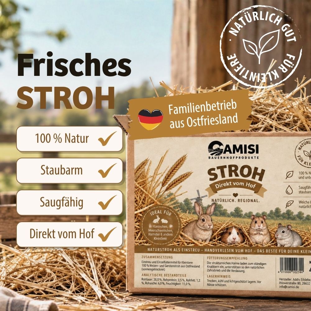 CAMISI Kleintierfutter Naturstroh Einstreu 4kg Kaninchen