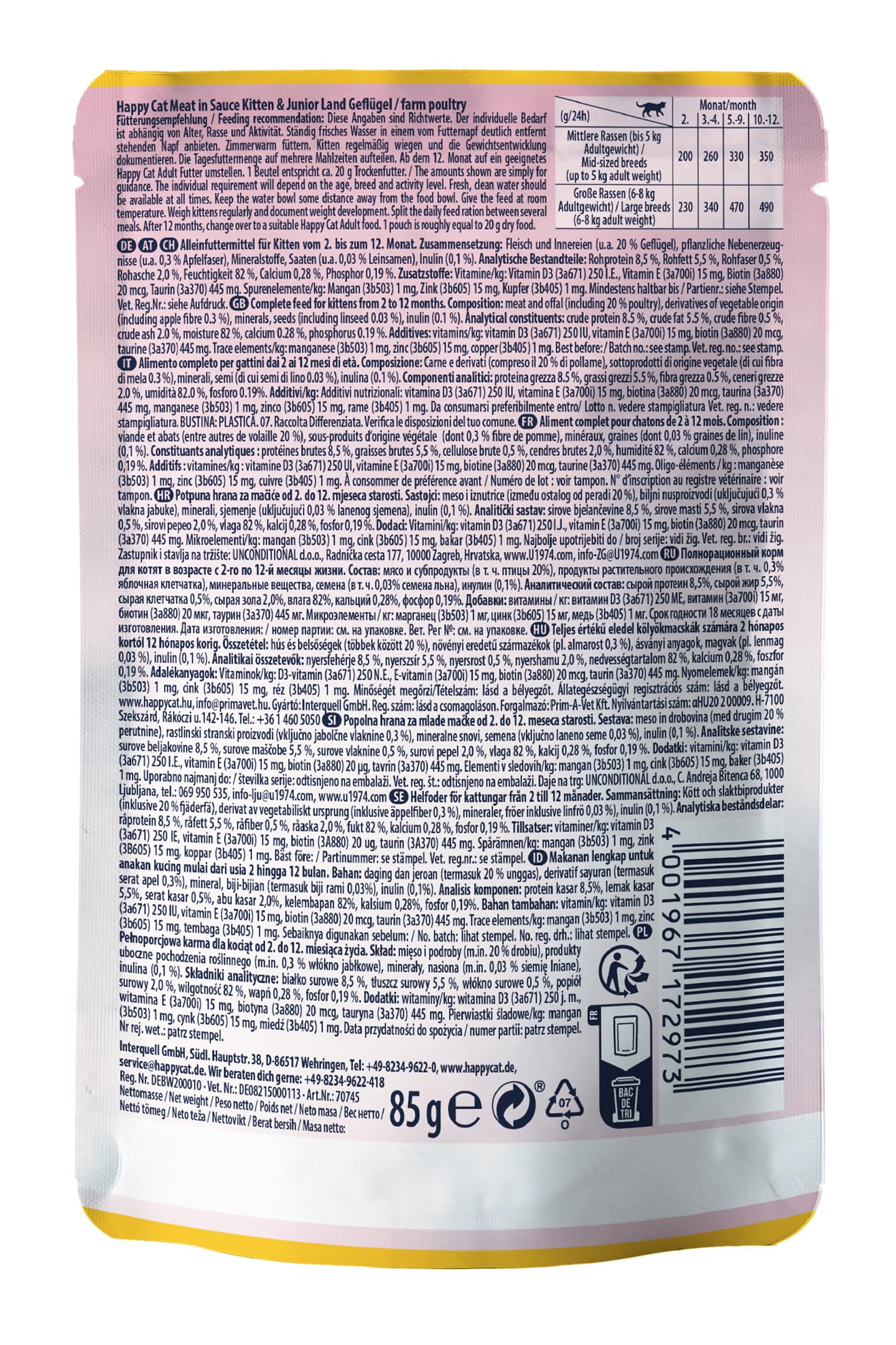 Happy Cat Meat in Sauce Young Geflügel Nassfutter 85g getreidefrei