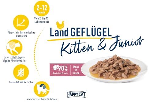 Happy Cat Meat in Sauce Young Geflügel Nassfutter 85g getreidefrei
