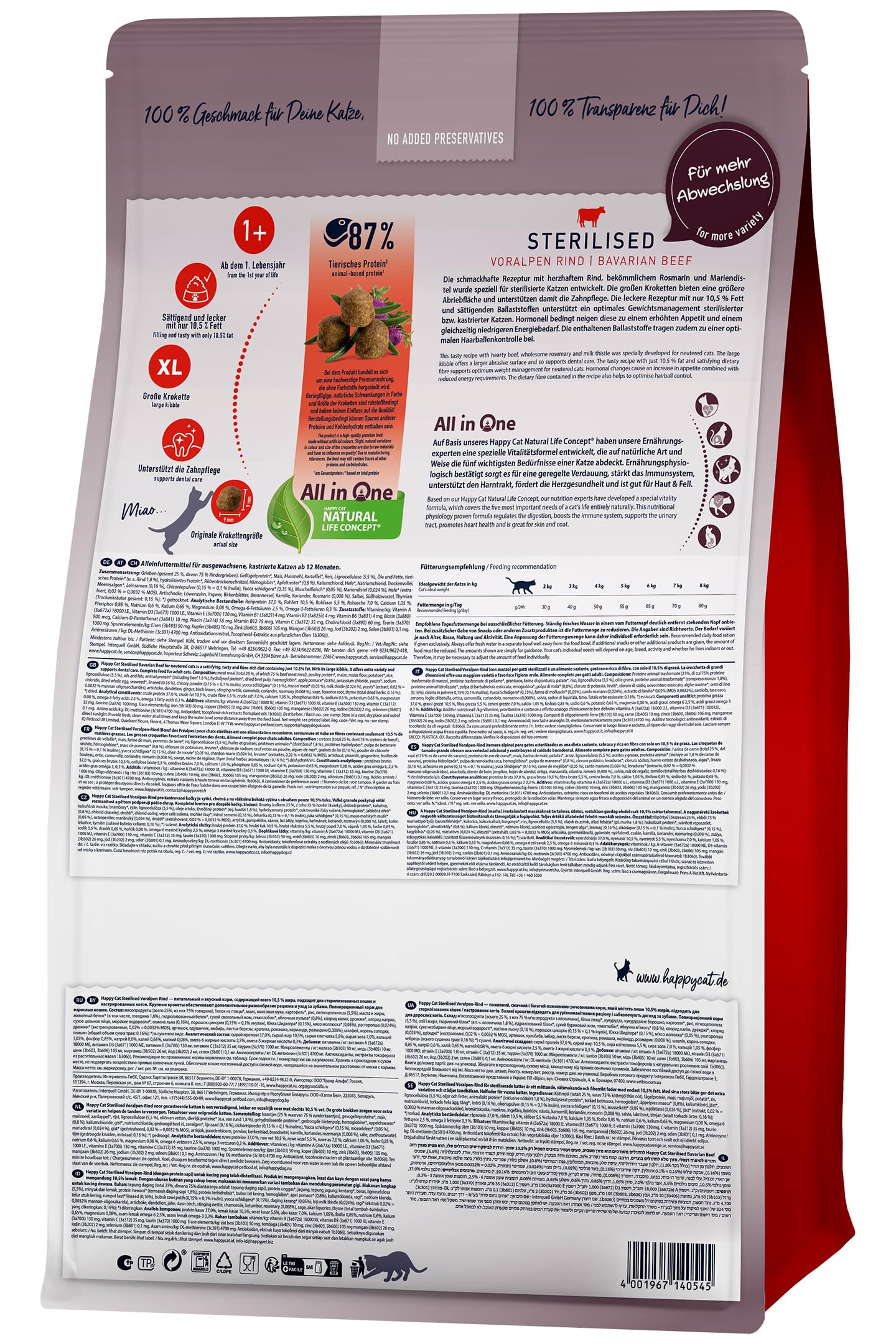 Happy Cat Sterilised Voralpen-Rind Trockenfutter 4kg fettarm