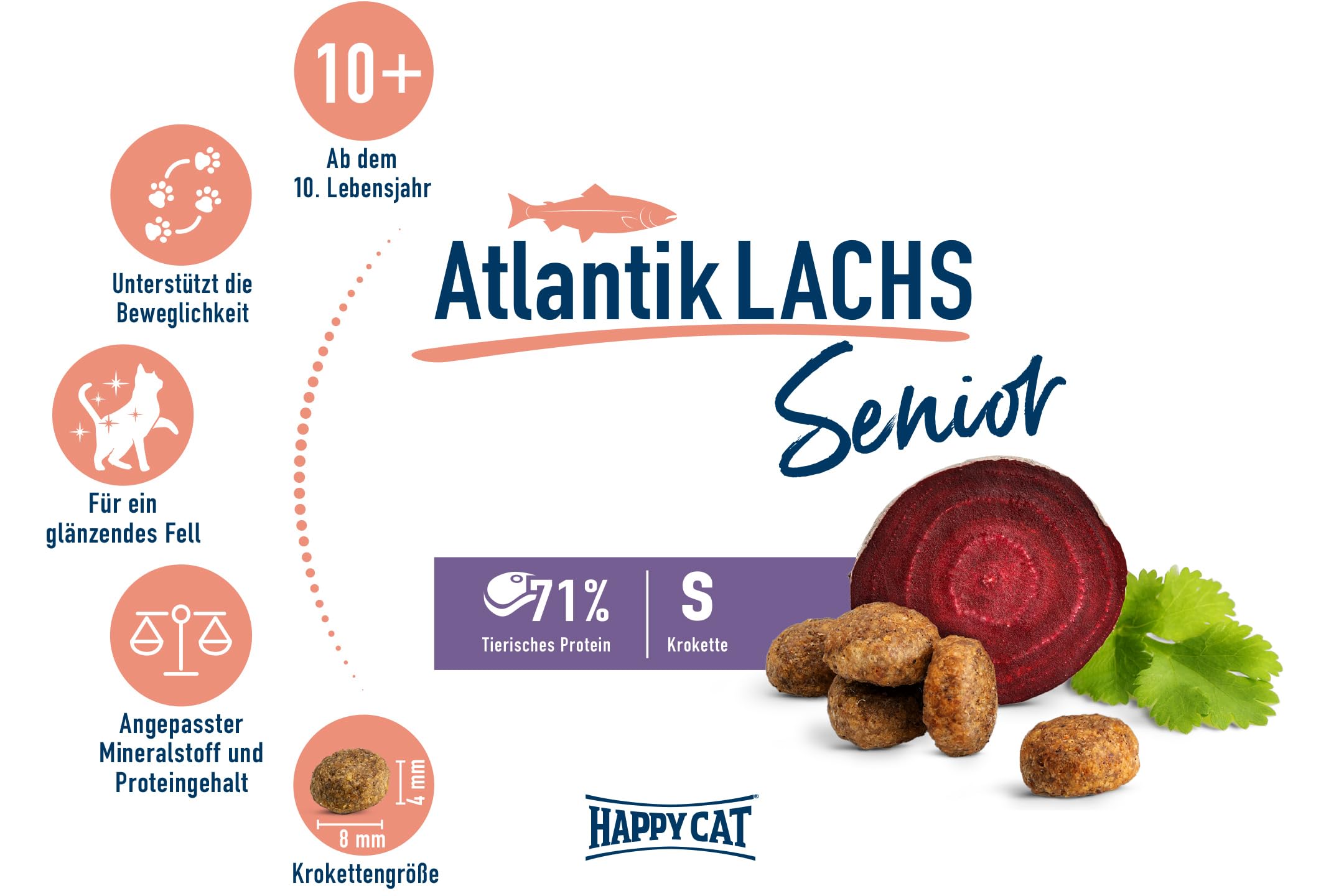 Happy Cat Senior Atlantik Lachs Trockenfutter 4kg Senior ab 8