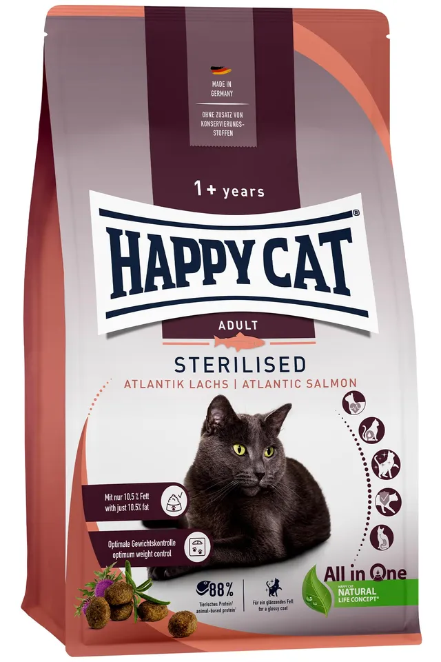 Happy Cat Sterilised Atlantik-Lachs Trockenfutter 4 kg fettarm