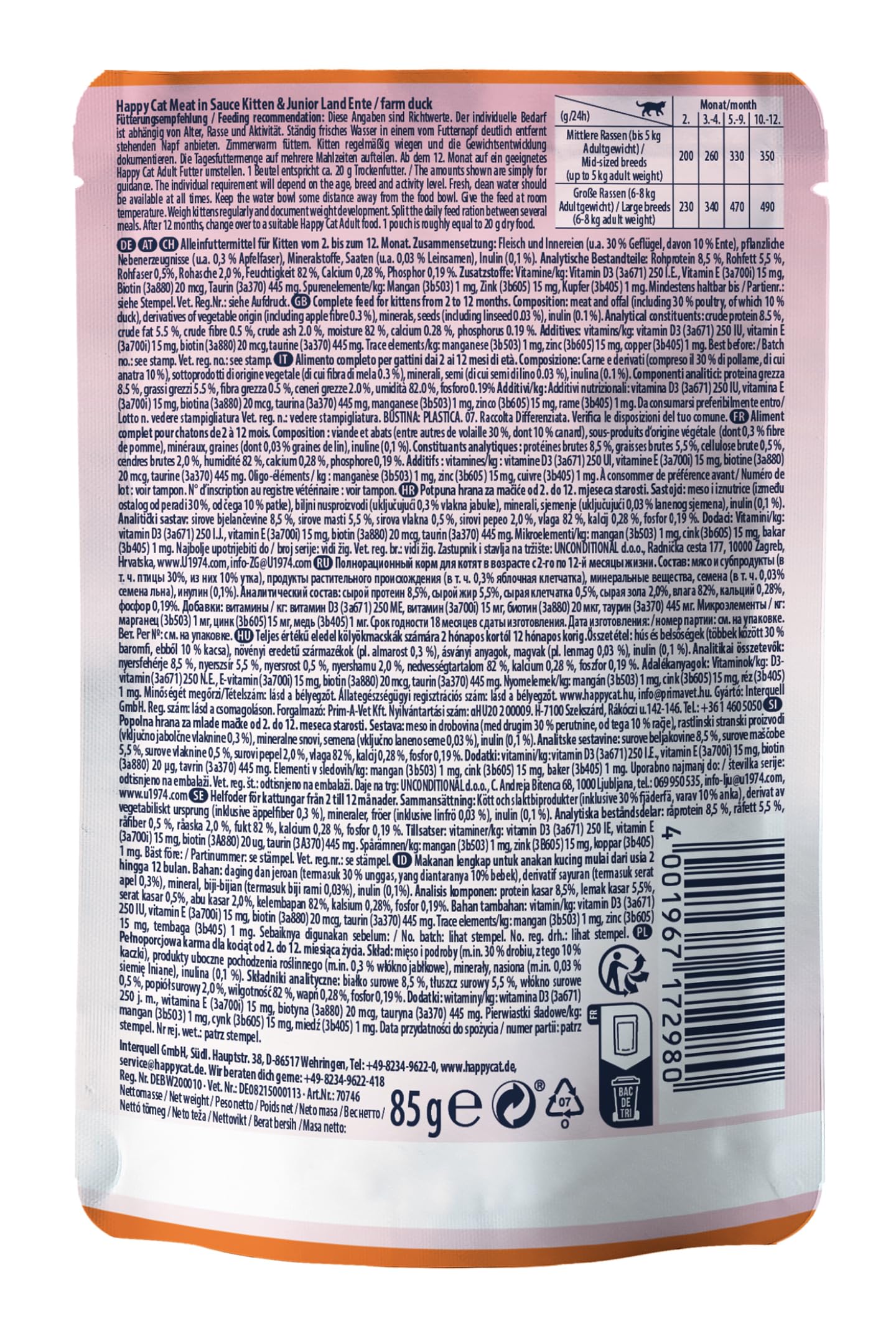 Happy Cat Meat in Sauce Young Ente Nassfutter 85g getreidefrei