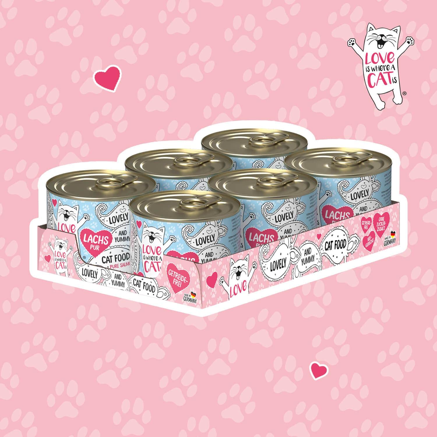 Love is where a cat is Dosen Lachs Nassfutter 6x190g getreidefrei