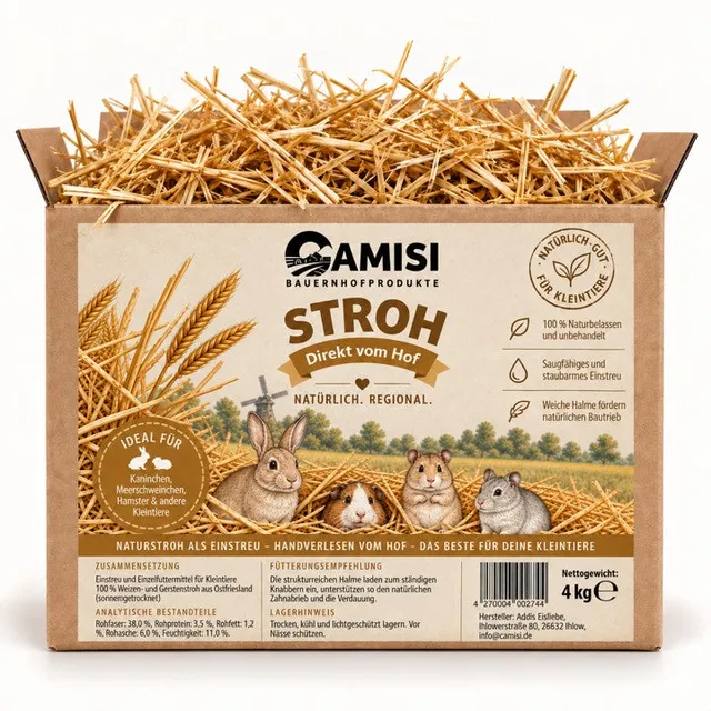 CAMISI Kleintierfutter Naturstroh Einstreu 4kg Kaninchen