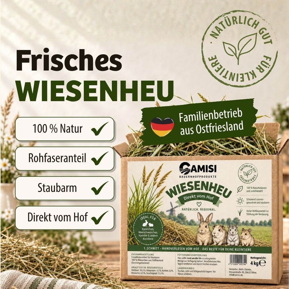 CAMISI Kleintierfutter Heu aus Ostfriesland Wiesenheu 4 kg staubarm