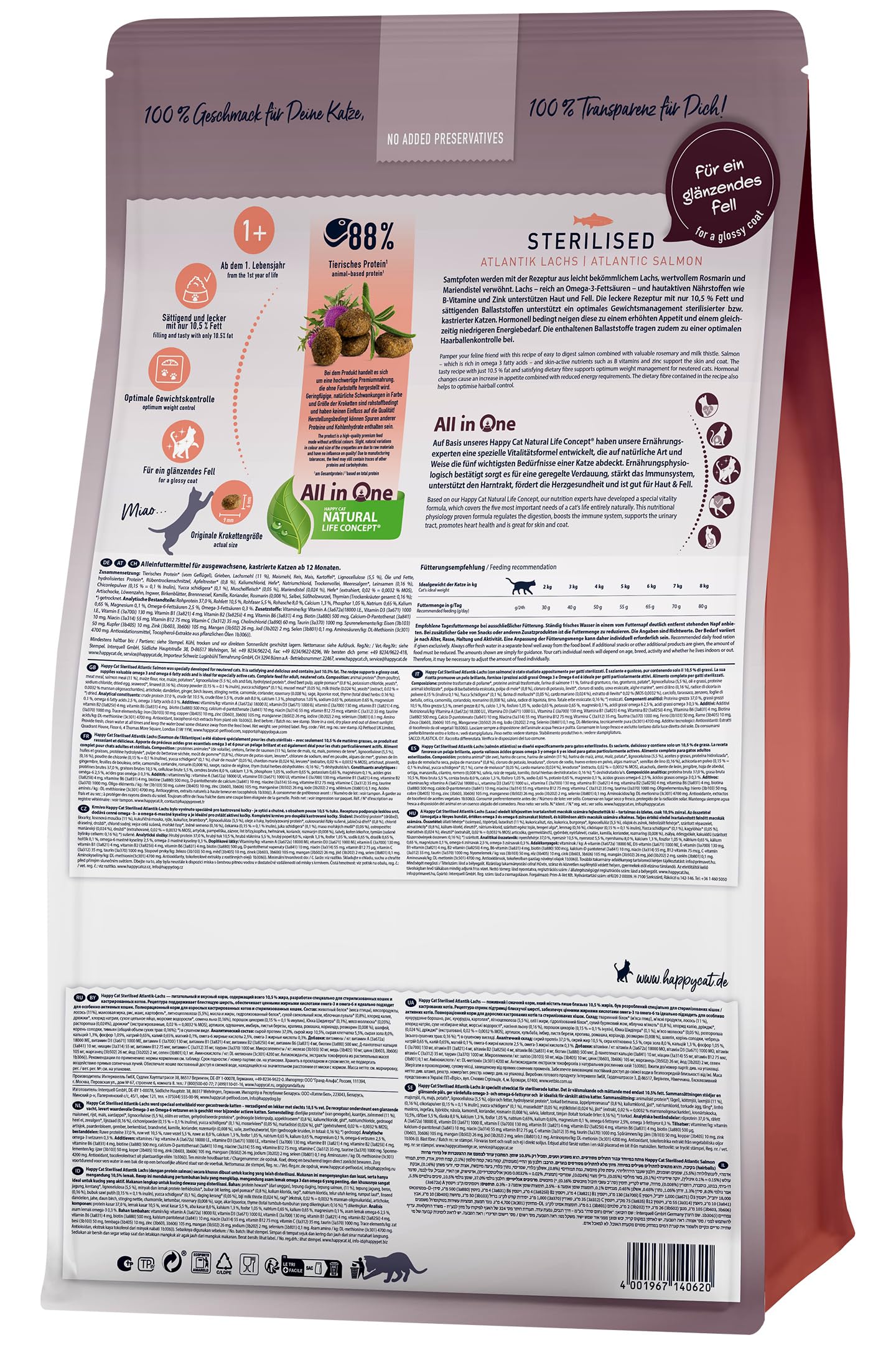 Happy Cat Sterilised Atlantik-Lachs Trockenfutter 4 kg fettarm