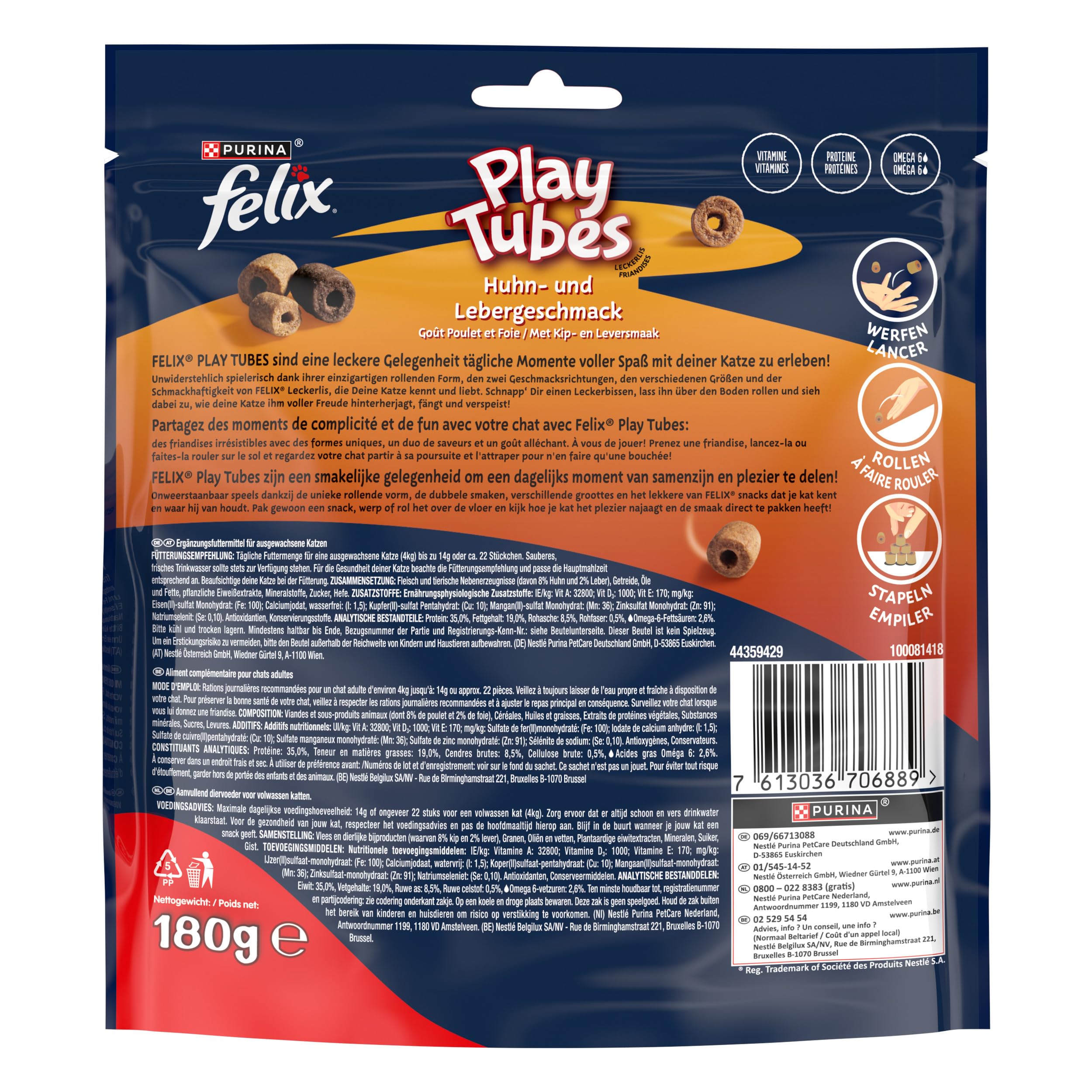 Felix Play Tubes Leckerli Huhn-Leber 5x180 g