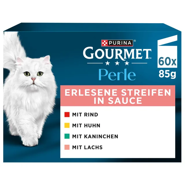 Gourmet Perle Erlesene Streifen Nassfutter Sorten-Mix 60x85 g