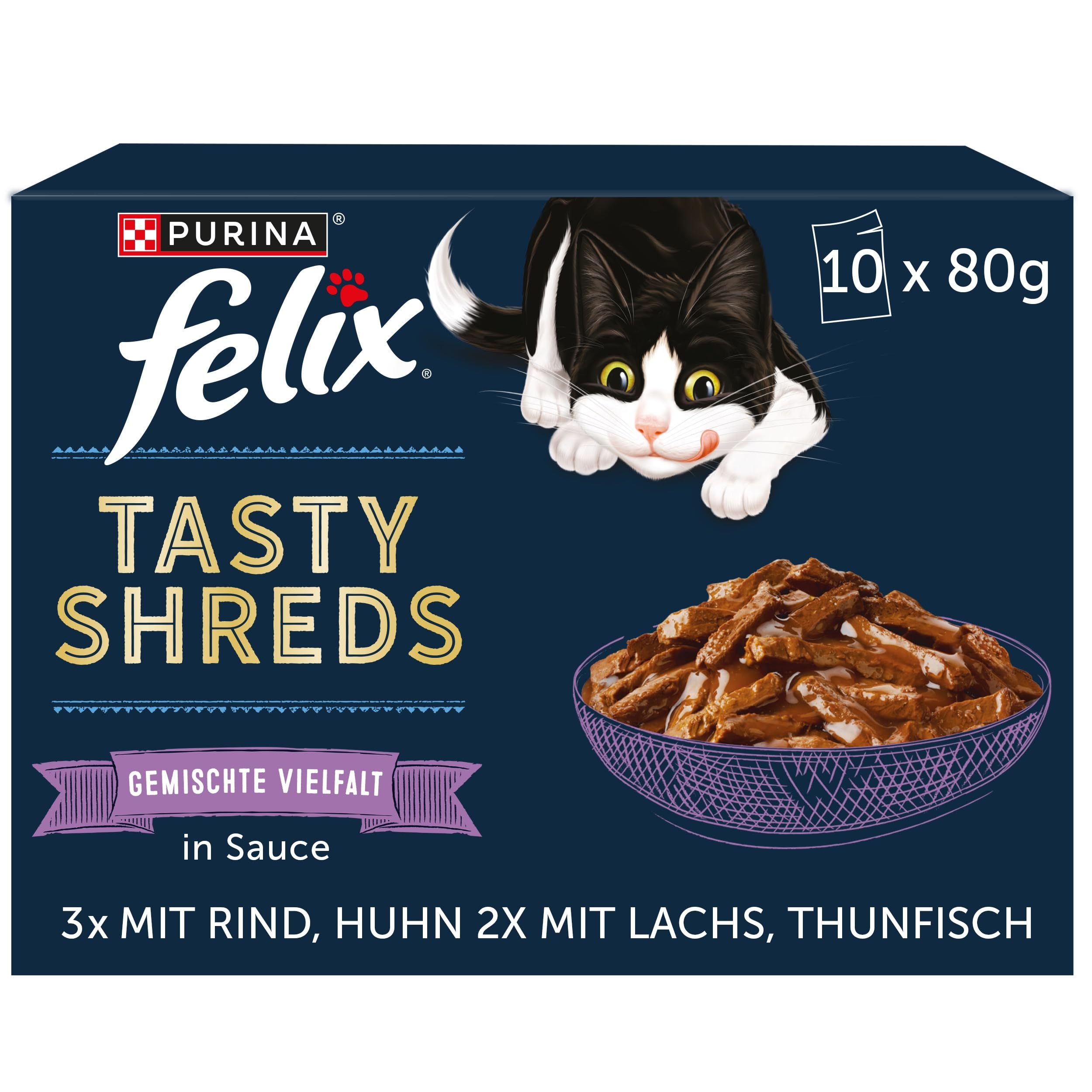 FELIX Tasty Shreds Nassfutter vom Land 60x80g mit Rind