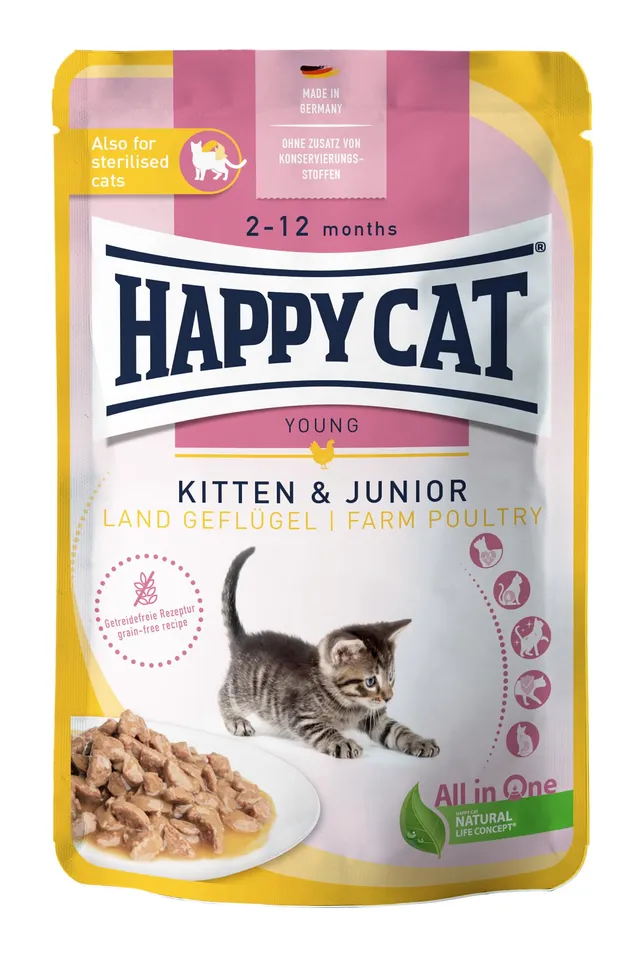 Happy Cat Meat in Sauce Young Geflügel Nassfutter 85g getreidefrei