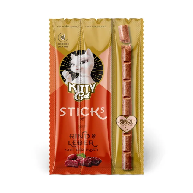 KITTY Cat Snacks Rind Leber Sticks Leckerlis 15g getreidefrei