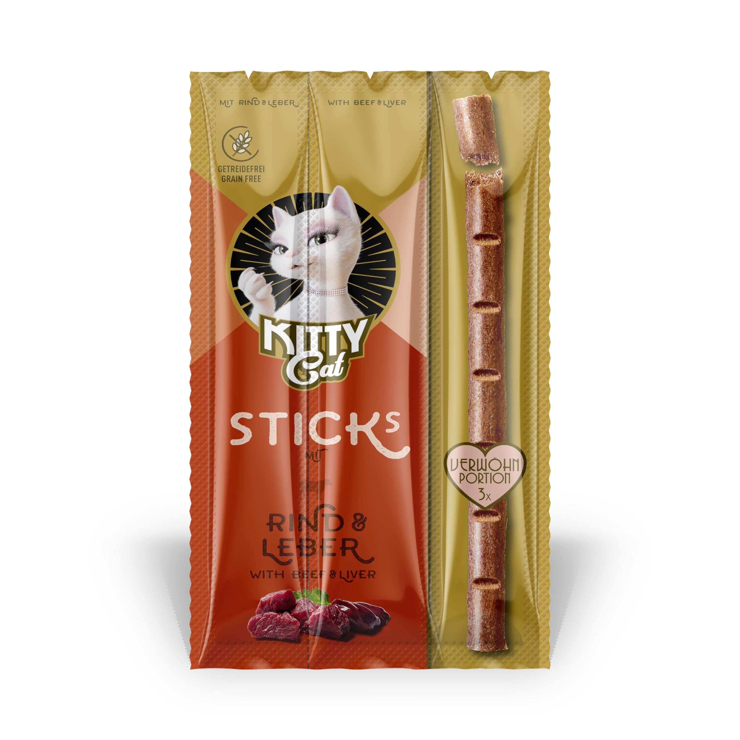 KITTY Cat Snacks Rind Leber Sticks Leckerlis 24x15g getreidefrei