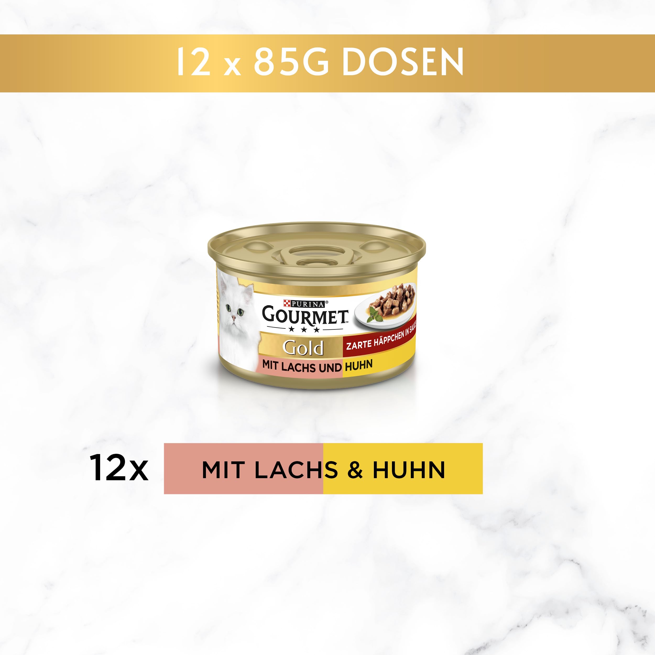 GOURMET Perle Häppchen Sauce Nassfutter Lachs Huhn 12x85g