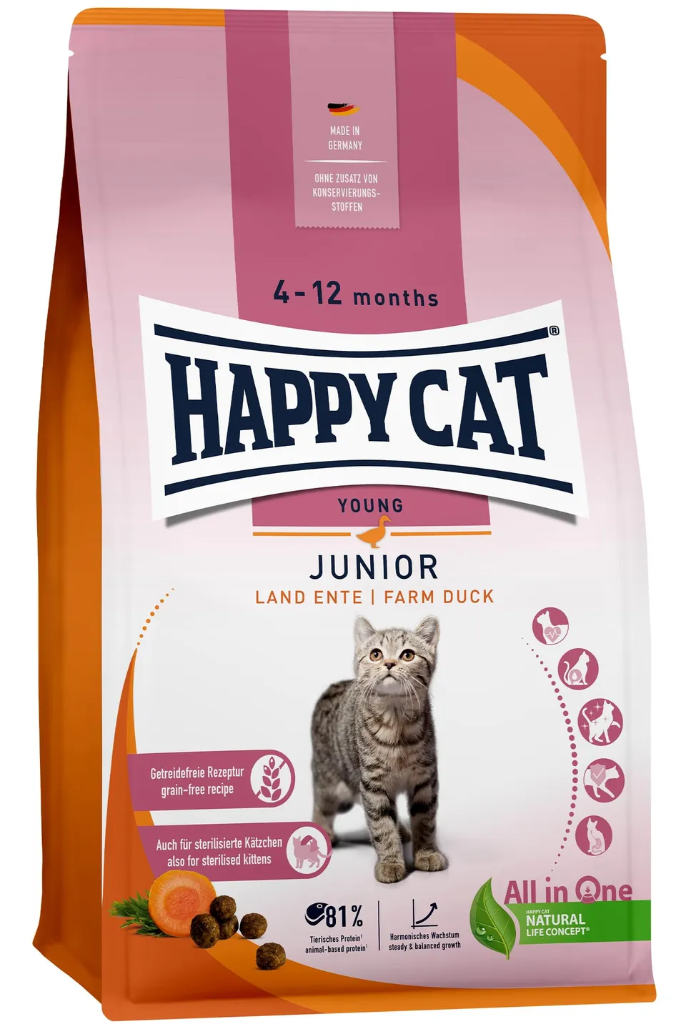 Happy Cat Young Junior Ente Trockenfutter 4 kg getreidefrei